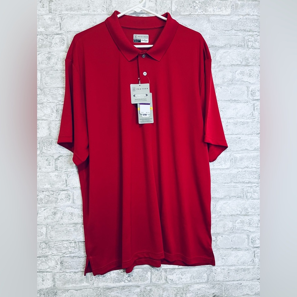 NWT PGA TOUR AirFlux Stretch Men’s Polo Shirt, Size 2XL Chili Pepper color